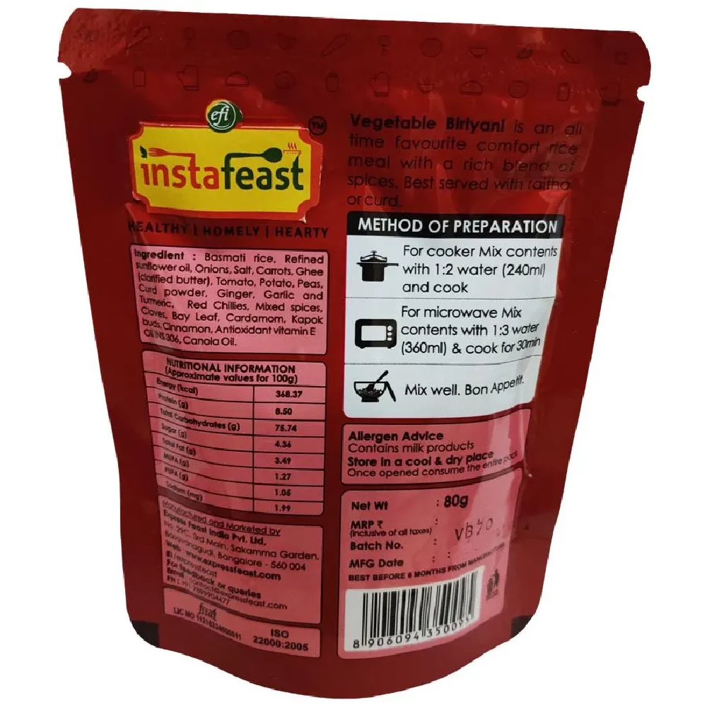 Instafeast Vegetable Biriyani, 80 g-2.webp